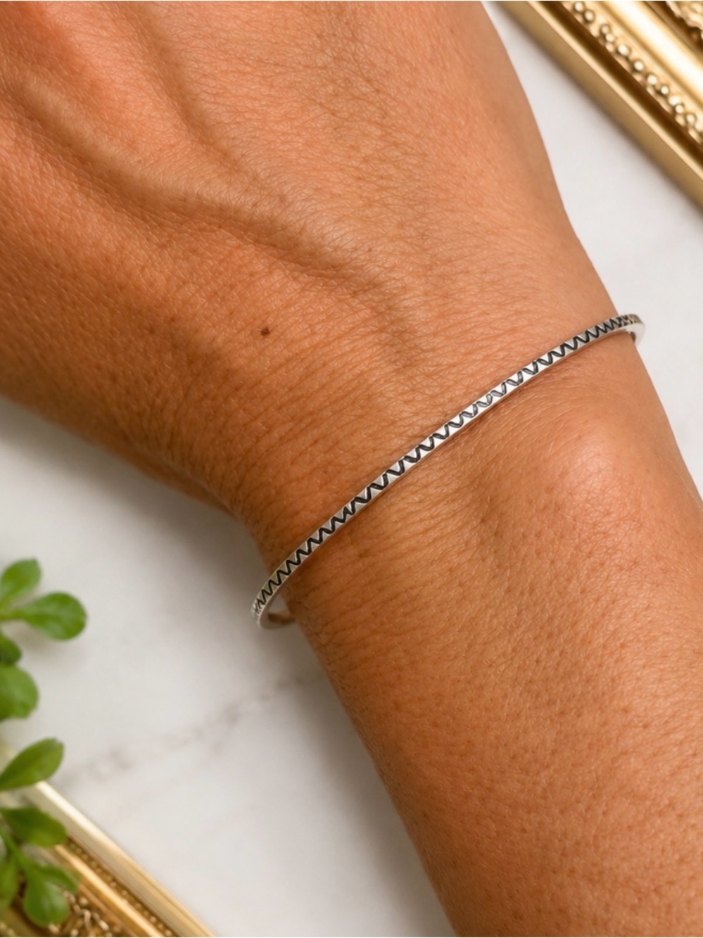 Authentic Navajo TAHE Sterling Silver Stamped Dainty Bracelet